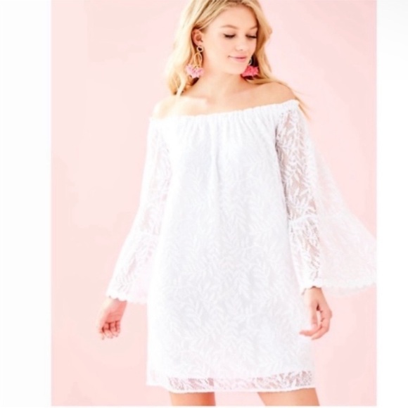 Lilly Pulitzer‎ Nevie Lace Off The Shoulder Mini Dress in White Size XXS - Picture 1 of 11